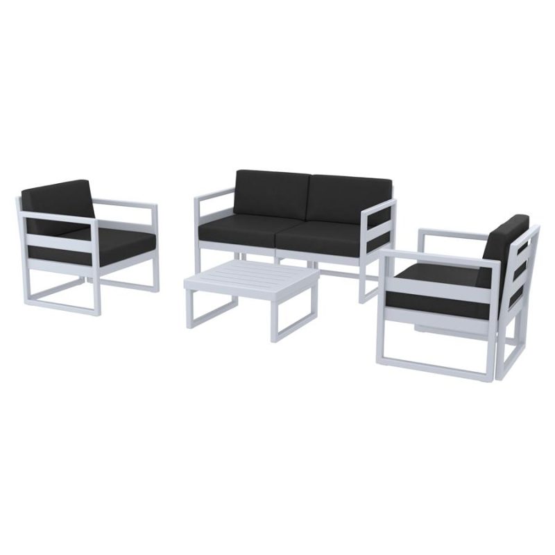 Mykonos Lounge Set Silver Grey Black Cushions