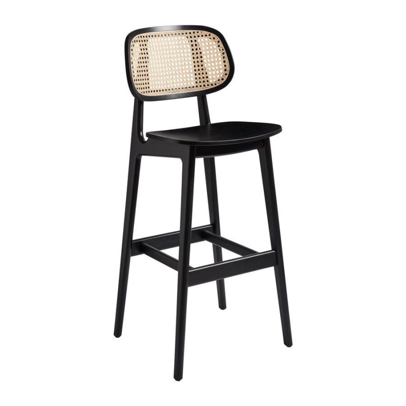 Relish Bar Stool Satin Black Natural Rattan Back ZA.6632ST