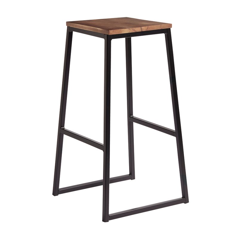 Style Bar Stool Matt Black Frame Rustic Wood Seat Pad ZA.6683ST